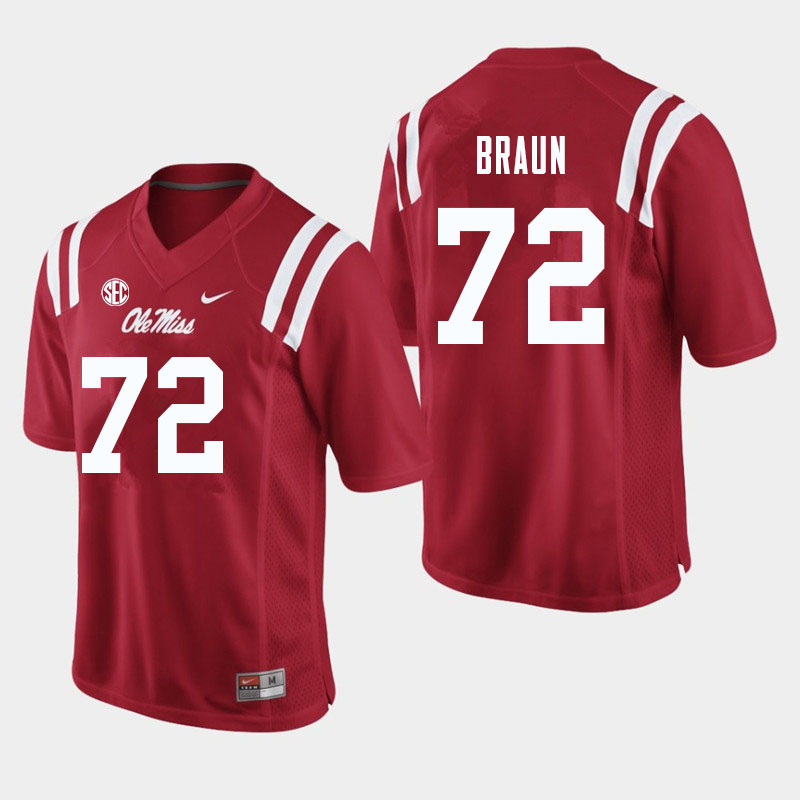 Men #72 Tobias Braun Ole Miss Rebels College Football Jerseys Sale-Red